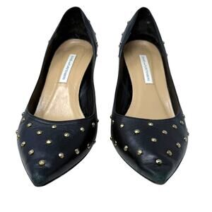 Diane Von Furstenberg Harriet‎ Studded Black Leather Pumps Made In Italy 10 D